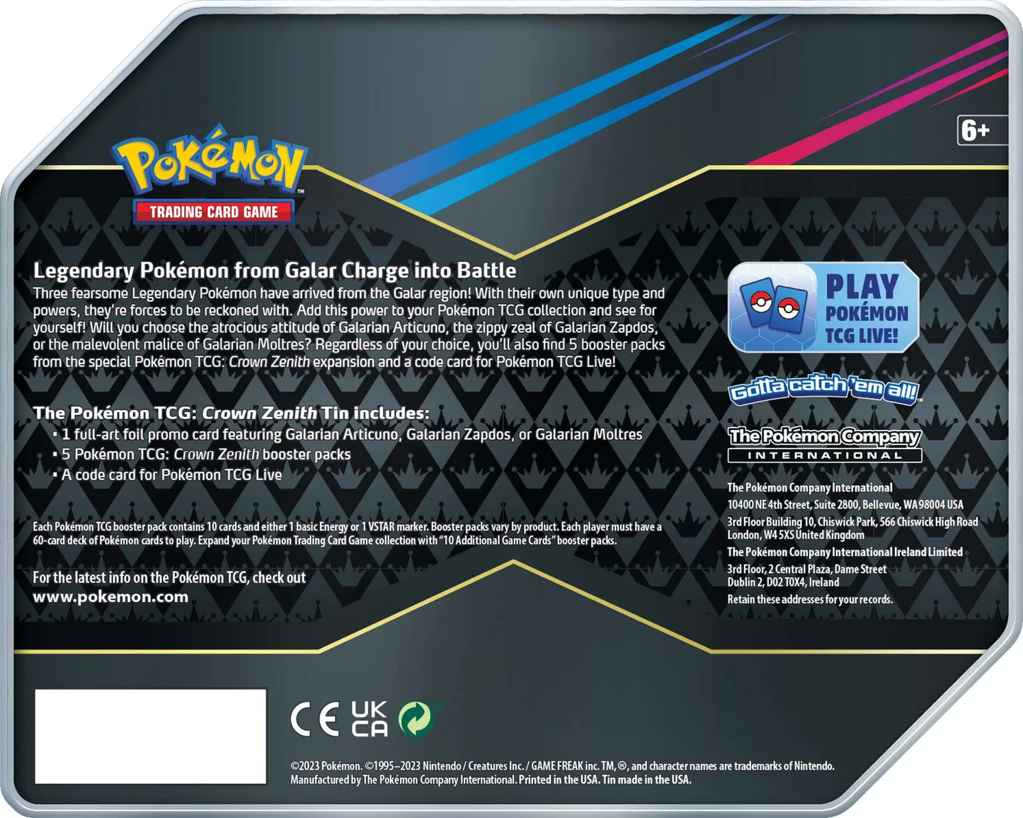 Pokemon TCG Crown Zenith Tin